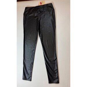 NWT Entro Faux Leather Black Leggings Women’s Size L Stretchy Fit (bin ii211)